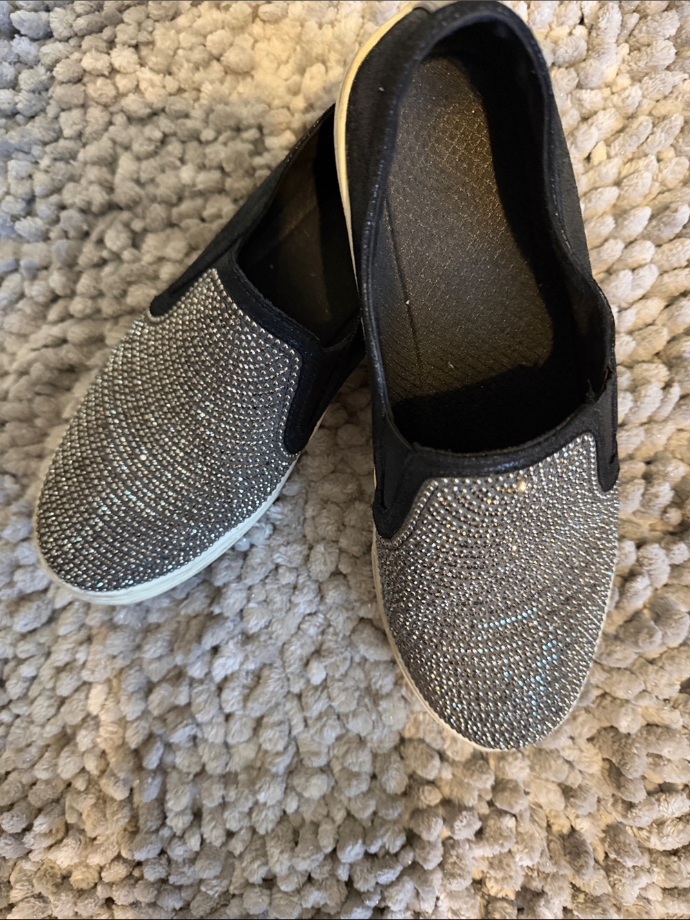 Skechers Slip-On Crystal Flats - Black/Silver